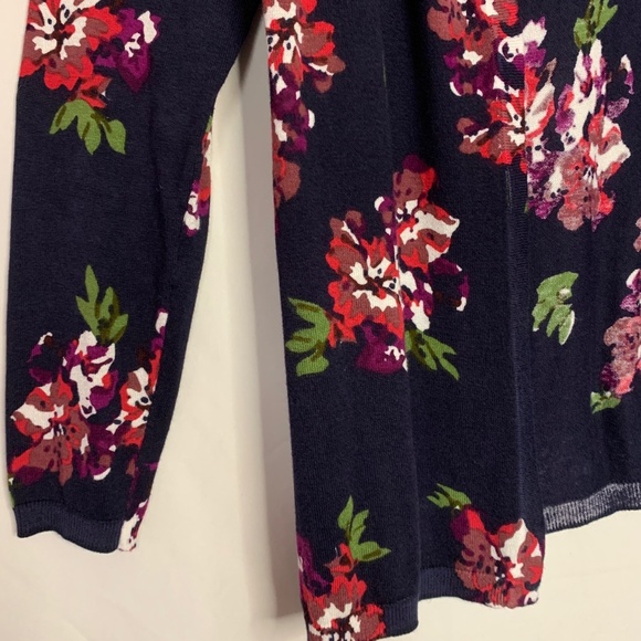 Belldini Floral Cardigan Medium Navy Open Sweater Long Sleeve Spring Wrap Casual - Picture 3 of 10